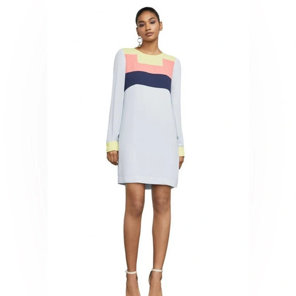 BCBG MaxAzaria Color Block Cally Dress. Sz XS Gray/Blue/Coral. Long sleeve. - Picture 2 of 6